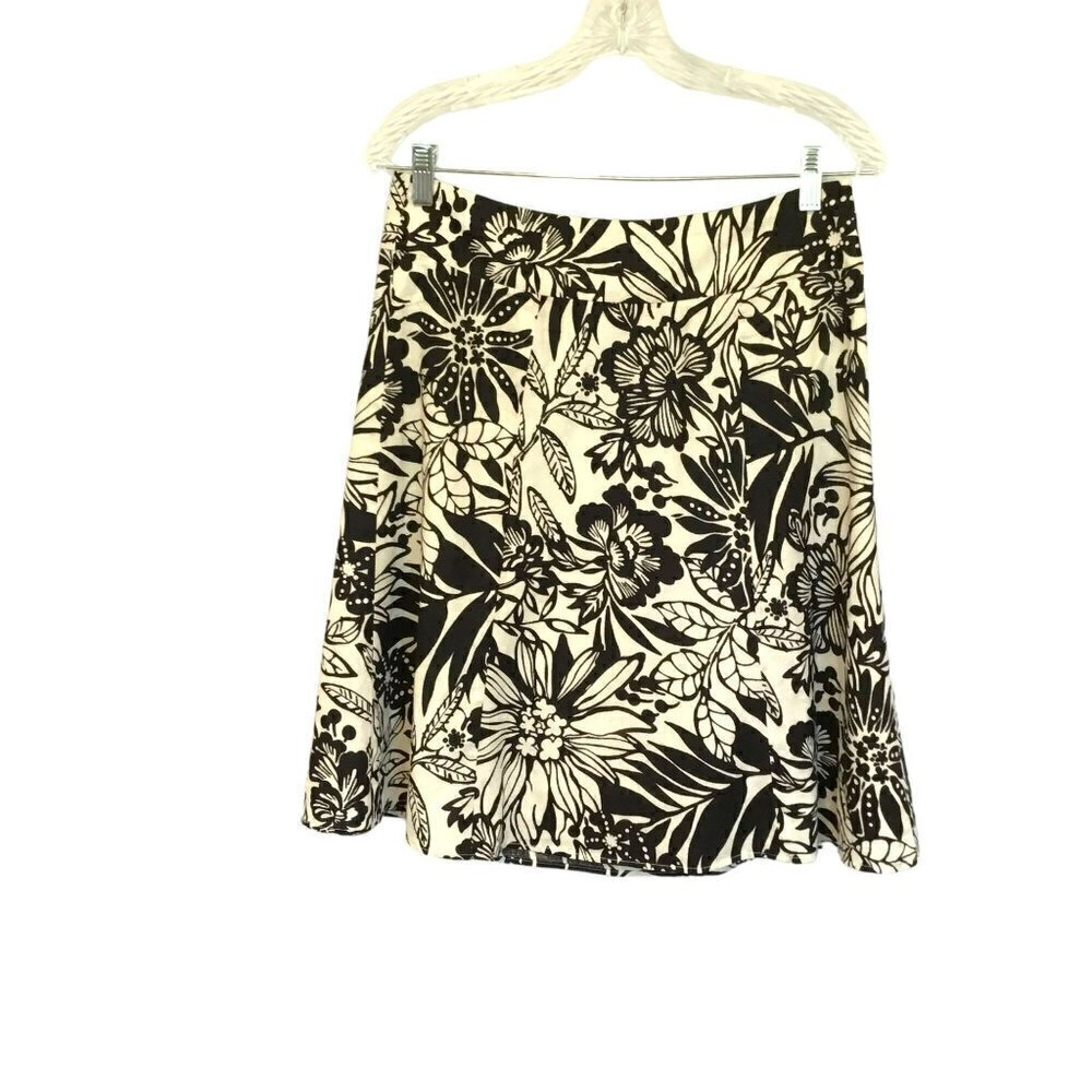 Gap Mini Skirt Floral Print Linen Blend Flare Women's Size 2 Black and White